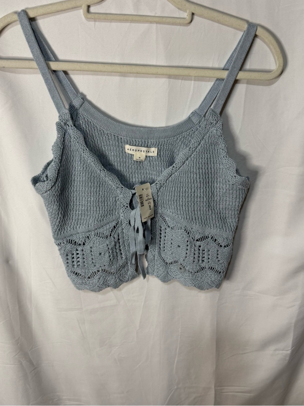 Aeropostale Powder Blue Knit Lace-Trim Cropped Tank
